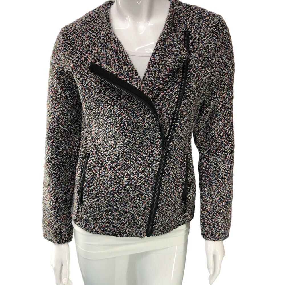 Nic + Zoe Womens Size XS Tweed Moto Jacket Multicolor Exposed Zipper Pockets